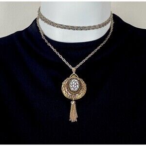 Vintage Mechanical Pendant Watch Necklace Tassel Gold-Tone Filagree Swiss Made